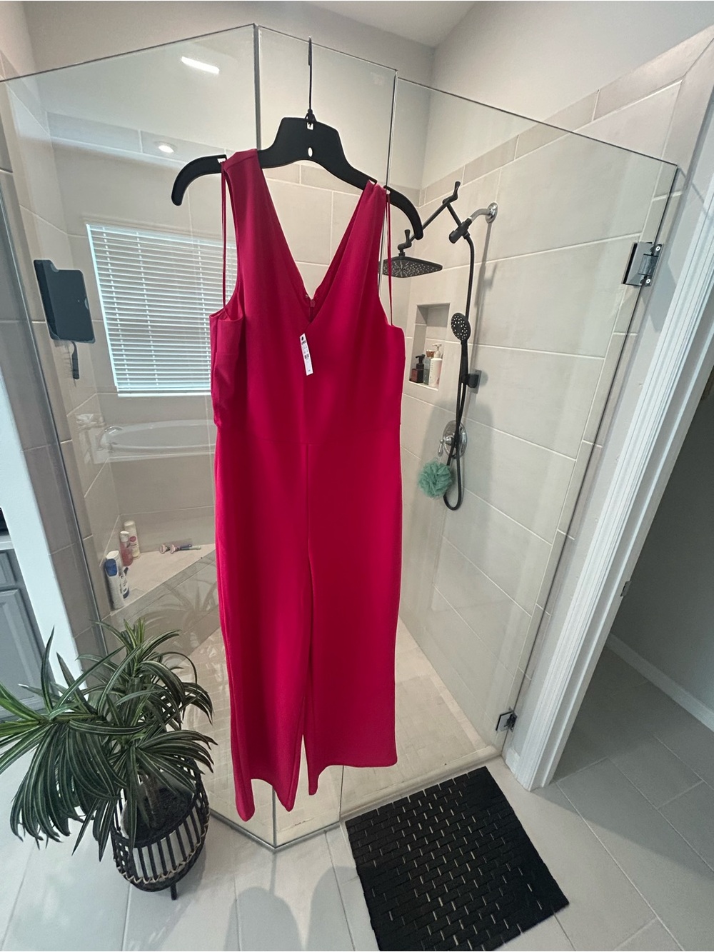 Express Sleeveless V-Neck Jumpsuit in Fuchsia
